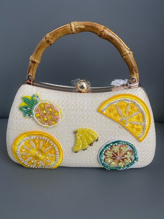 Haute Hippie Handbags - Haute Hippie Beaded Viral Fruit Clutch With Bamboo Handle Purse